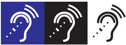 International symbol for hearing loop or other facilities accessible to people with hearing impairment. 