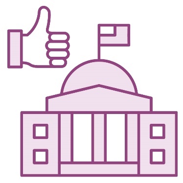 A thumbs up icon next to a government building.
