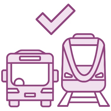 A tick above a bus and a train.