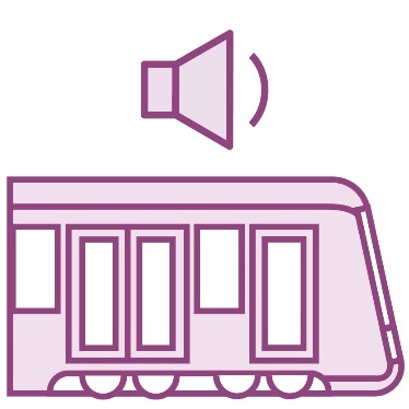 A train carriage with a low volume icon above it.
