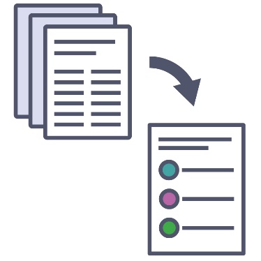 An arrow pointing from a long document to an Easy Read summary.