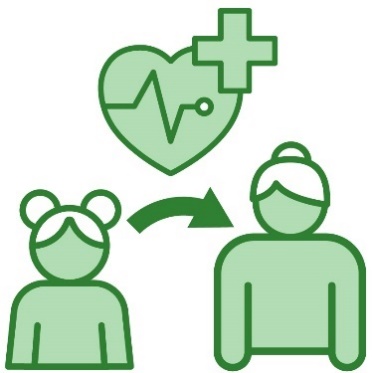 A health icon above an arrow going from a young person to an adult.