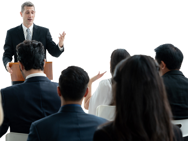 A person presenting to a group of court staff.