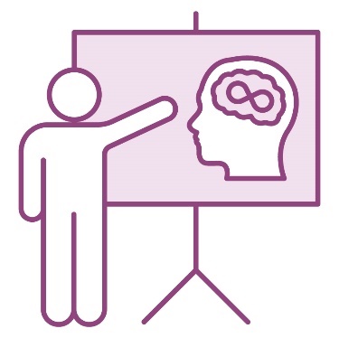 A person pointing to a whiteboard with an autism icon on it.
