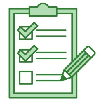 A clipboard with a checklist and a pencil. 2 of the boxes are ticked.