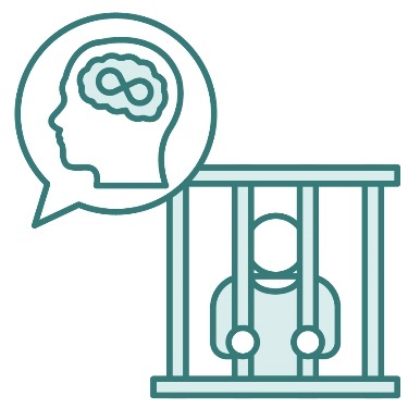 An autism icon in a speech bubble next to a person in a prison.