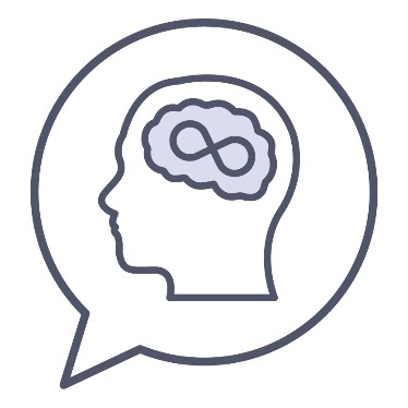 A speech bubble with an autism icon in it.