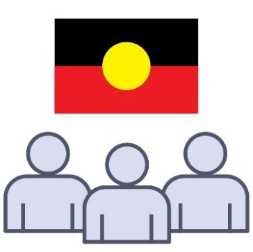 A group of 3 people below the Aboriginal flag.