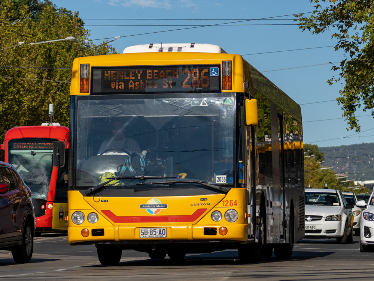 A bus driving down the street.