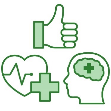A thumbs up icon above a health icon and a mental health icon.