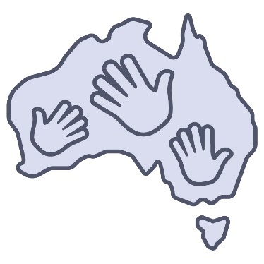 A map of Australia with 3 hands on it.