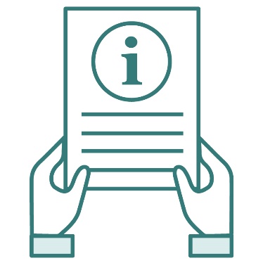 A pair of hands holding a document with an information icon on it.