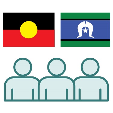 3 people with the Aboriginal and Torres Strait Island flags above them.
