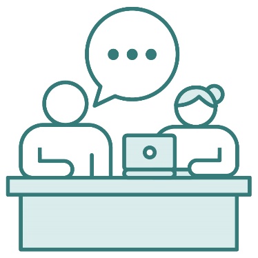 A person supporting a girl using a laptop.