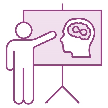A person pointing to a whiteboard with an autism icon on it.