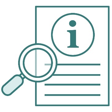 A document with an information icon on it and a magnifying glass.