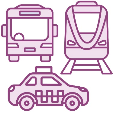 A bus, a train and a taxi.