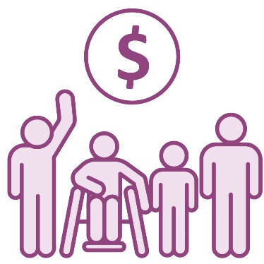 A money icon above a group of 4 people in the community.