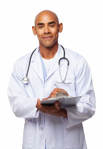 A doctor writing on a clipboard.