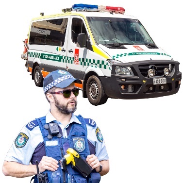 An ambulance and a police officer.
