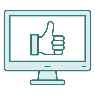 A computer screen with a thumbs up icon on it.