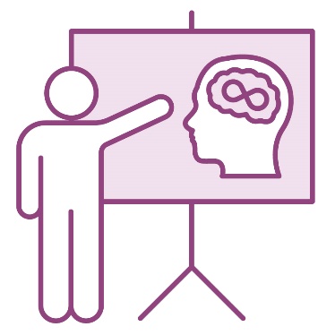 A person pointing to a whiteboard with an autism icon on it.