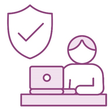 A safety icon next to a child using a laptop.