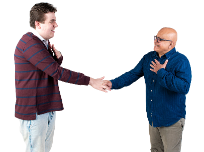 2 people shaking hands.