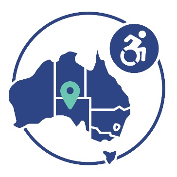 A map of Australia with a location pin on South Australia. Above it is a disability icon.