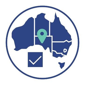 A map of Australia with a location pin on South Australia. Below it is a tick.