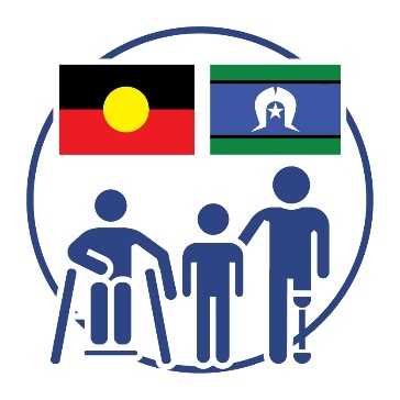 3 people with disability and above them is the Aboriginal flag and Torres Strait Islander flag.