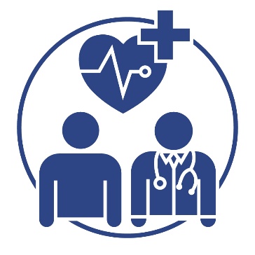 A person next to a doctor and above them is a healthcare icon.