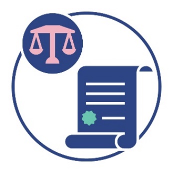 A balanced scale next to a law document.