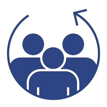 A group of people with an arrow curving around them.